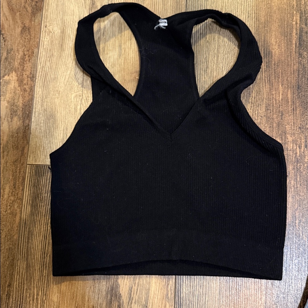 Zenana Ribbed Racerback Bralette — Light Blue & Black. - Picture 2 of 4